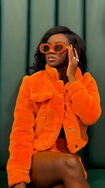 Orange faux fur skirt set