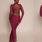 Burgundy lace dress with open back