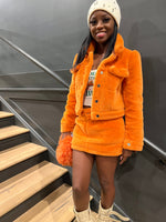 Orange faux fur skirt set