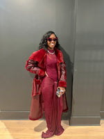 Burgundy lace dress with open back