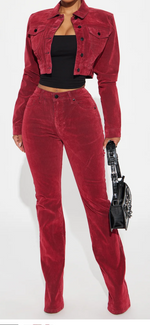 Burgundy Velvet Jean Set