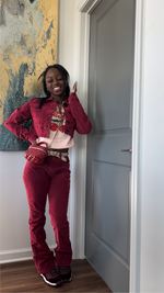 Burgundy Velvet Jean Set