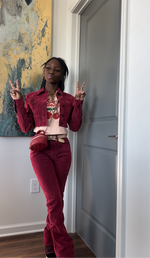 Burgundy Velvet Jean Set