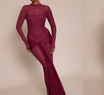 Burgundy lace dress with open back